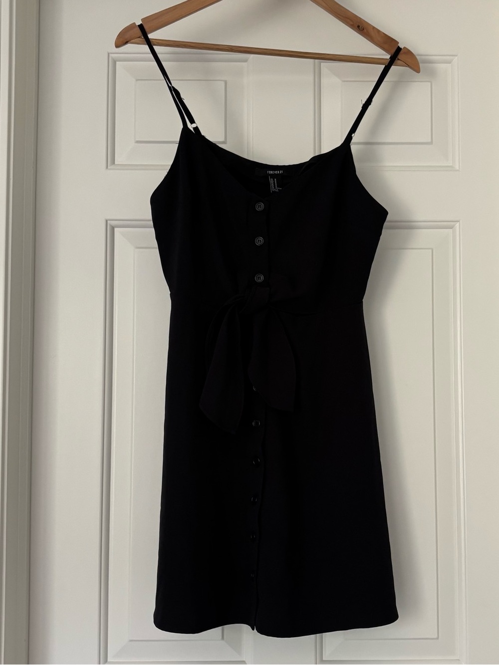 Forever 21 Black Button-Front Cami Mini Dress with Tie Waist - Medium